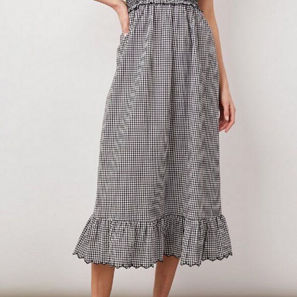 NWT •RAILS• Rumi Smocked Square Neck Midi Dress in Black Mini Gingham Size S - Picture 3 of 5